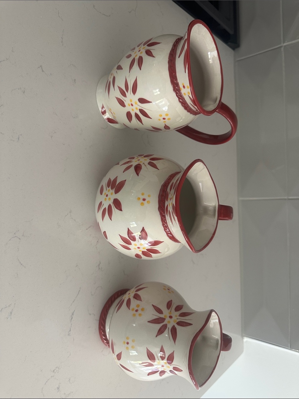 Temptations Cream and Red Floral Ceramic Creamer Set